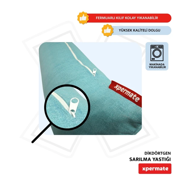XPERMATE Sarılma Yastığı , Uyku Yastığı , Bacak Arası Yastığı Dikdörtgen 150x25 cm AçıkMavi - 3