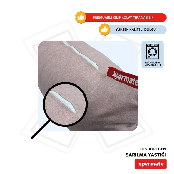 XPERMATE Sarılma Yastığı , Uyku Yastığı , Bacak Arası Yastığı Dikdörtgen 150x25 cm Toz Pembe - Resim 3