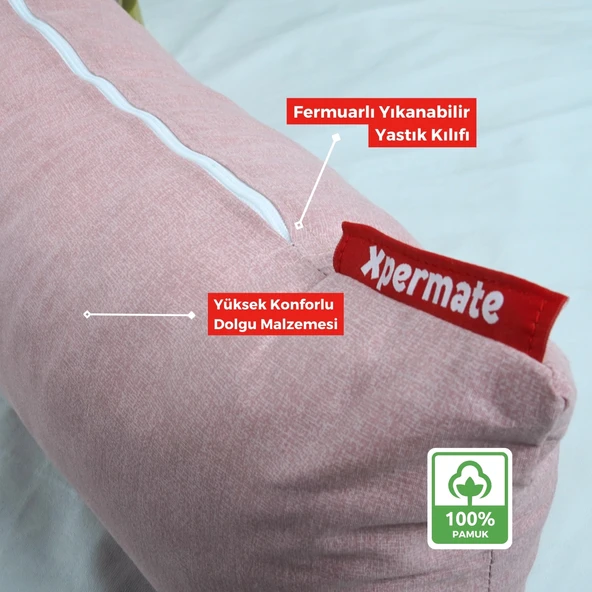 XPERMATE Sarılma Yastığı , Uyku Yastığı , Bacak Arası Yastığı Dikdörtgen 150x25 cm Toz Pembe - 3