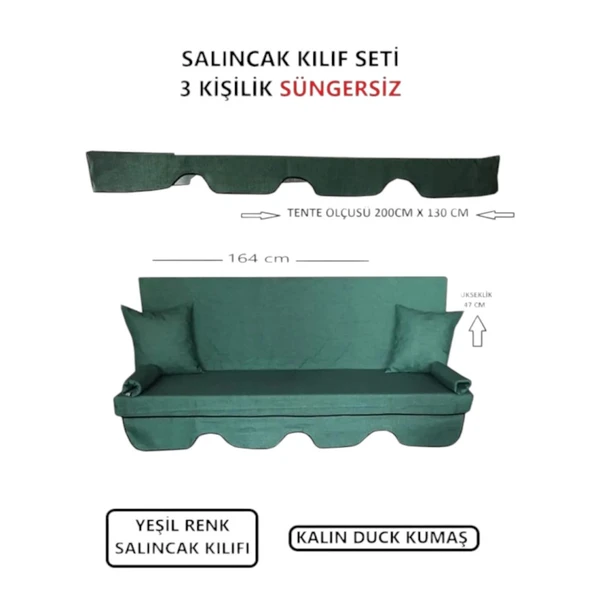 3 Kişilik Lüks Salıncak Kılıf Seti Süngersiz Düz Yeşil 164x47