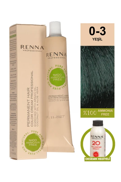 Renna Bitkisel Amonyaksız Saç Boyası 60 Ml 0-3 Yeşil Oksidan Hediyeli ürün görseli 1