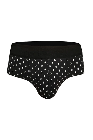 Erkek Geometrik Desenli Siyah Pamuklu Slip 6382