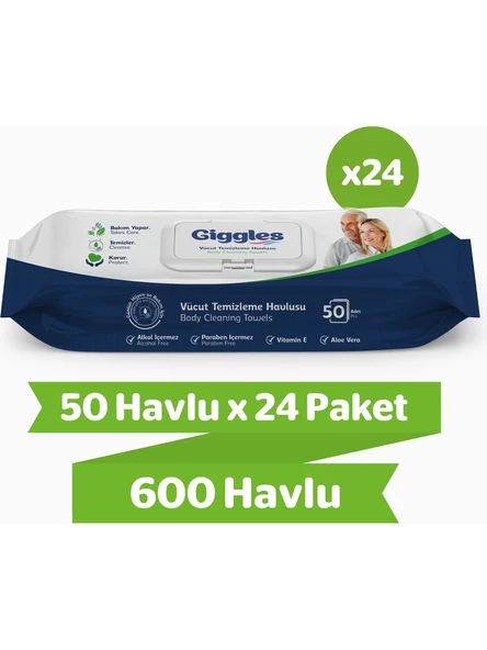 Giggles Vücut Temizleme Havlusu 50'li 24 Paket 1200 Havlu