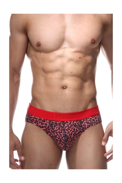 Erkek Leopar Desenli Kırmızı Pamuklu Slip 6331