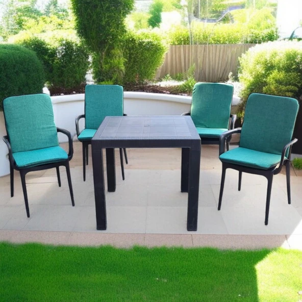 LÜKS ARKALIKLI SANDALYE MİNDERİ 4LÜ 4CM SÜNGERLİ YEŞİL - 4