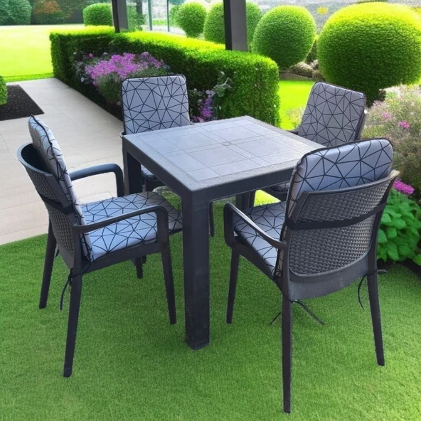 LÜKS ARKALIKLI SANDALYE MİNDERİ 4LÜ 4CM SÜNGERLİ GRİ ÖRÜMCEK DESEN
