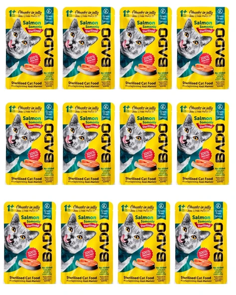 Bado Kısırlaştırılmış Somonlu Kedi Yaş Maması 85 Gr x 12 Adet