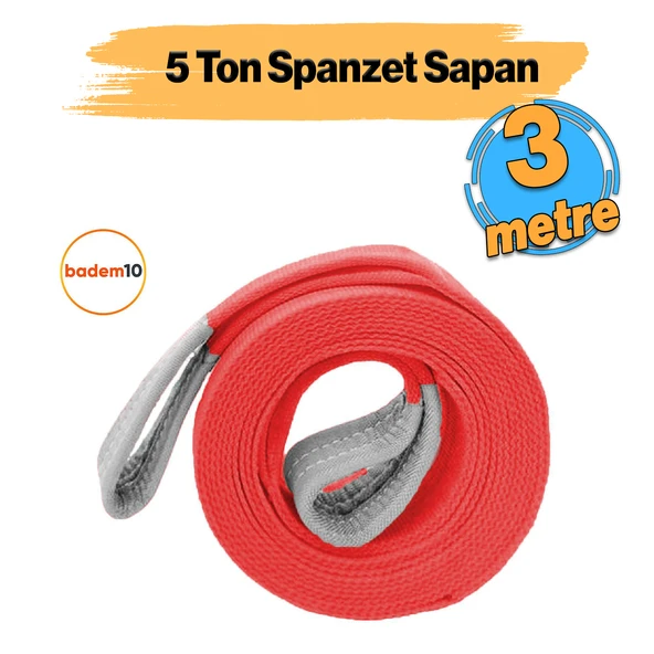 Sapan Polyester Spanzet 5 Ton 3 Metre Kırmızı Sağlam Yük Kaldırma Taşıma İndirme Halat