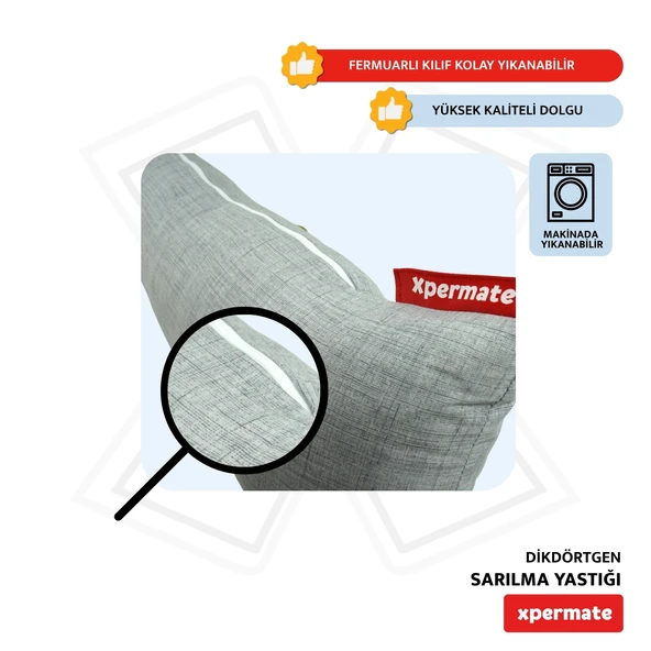 XPERMATE Sarılma Yastığı , Uyku Yastığı , Bacak Arası Yastığı Dikdörtgen 150x25 cm AçıkGri - Resim 3