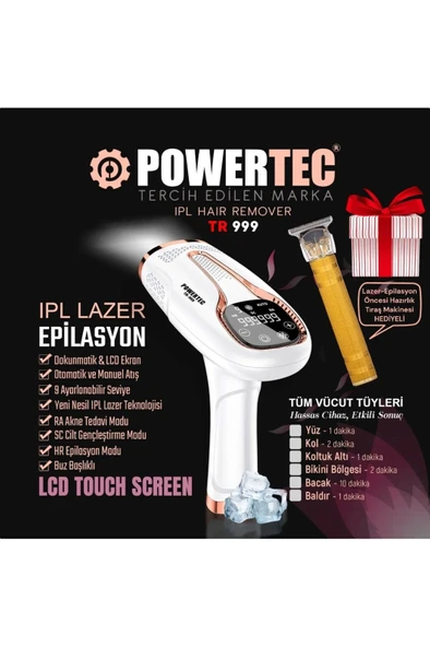 Powertec TR-999 IPL Lazer Epilasyon 999.999 Atım Otomatik/Manuel 9 Modlu (Hazırlık Tıraş Makinesi Hediyeli) - 4