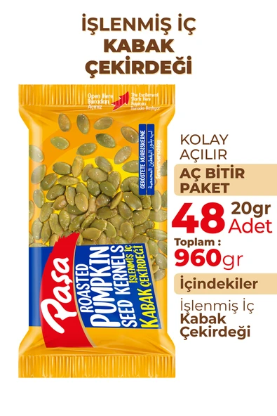 Paşa Kuruyemiş İşlenmiş İç Kabak Çekirdeği 20 gr x 48 Adet (960gr) - 2