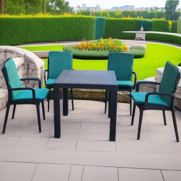 LÜKS ARKALIKLI SANDALYE MİNDERİ 4LÜ 4CM SÜNGERLİ YEŞİL - 3