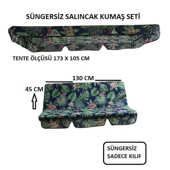 2 Kişilik Lüks Salıncak Kılıf Seti Süngersiz Yaprak Desen 130x45