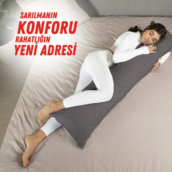 XPERMATE Sarılma Yastığı , Uyku Yastığı , Bacak Arası Yastığı Dikdörtgen 150x25 cm AçıkGri