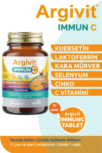 Immun C Tablet 2'li Paket - Kara Mürver, C Vitamini, Çinko, Laktoferrin Içeren 30 Tablet - 2