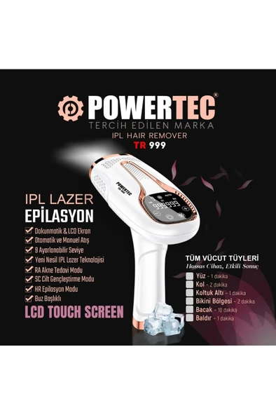 Powertec TR-999 IPL Lazer Epilasyon 999.999 Atım Otomatik/Manuel 9 Modlu (Hazırlık Tıraş Makinesi Hediyeli) - 2