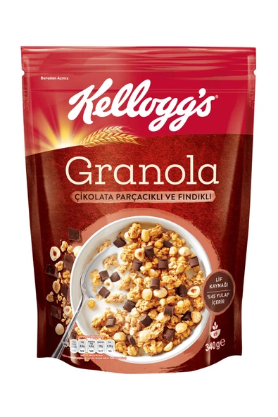 Kellogg’s Çikolata Parçacıklı Ve Fındıklı Granola 340 Gr,%44 Yulaf,lif Kaynağı,kahvaltılık Gevrek