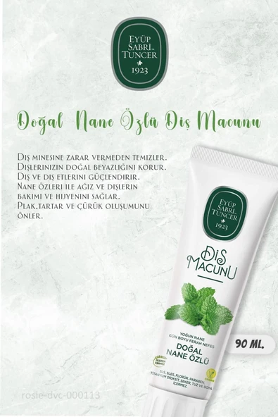 3 Adet Eyüp Sabri Tuncer Diş Macunu Nane Özlü 90 ml ve %100 Pamuk ROSIE - 2