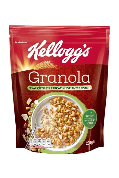 Kellogg’s Beyaz Çikolata Parçacıklı&antep Fıstıklı Granola 200 Gr,%46 Yulaf Içerir,lif Kaynağı