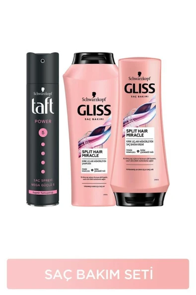Split Hair Miracle Şampuan 500 ml Saç Kremi 360 ml Taft Power Cashmere Sprey 250 ml