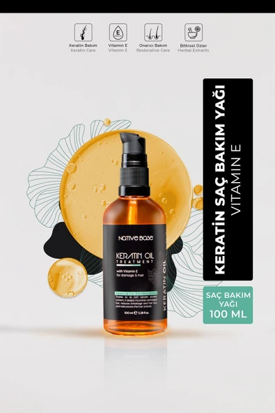 NATİVE BASE Yanmış ve Aşırı Yıpranmış Saçlar İçin Keratin Yağı 100 Ml ürün görseli