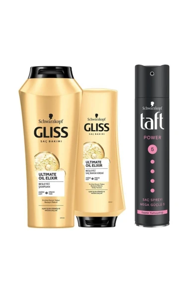 Ultimate Oil Elixir Şampuan 500 Ml + Saç Kremi 360 Ml + Taft Power Kaşmir Saç Spreyi 250 Ml