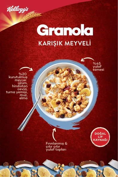 Kellogg Karışık Meyveli Granola 340 Gr,%45 Yulaf Içerir,lif Kaynağı,%20 Kurutulmuş Meyve - 2