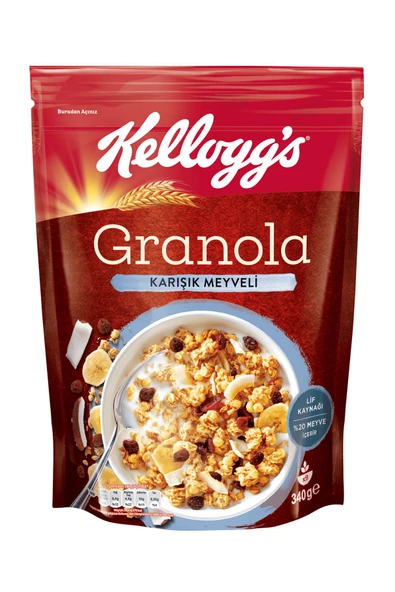 Kellogg Karışık Meyveli Granola 340 Gr,%45 Yulaf Içerir,lif Kaynağı,%20 Kurutulmuş Meyve