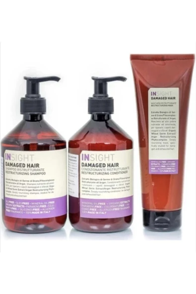 INSİGHT Damaged Hair Şampuan 400 ml + Krem 400 ml + Maske 250 ml