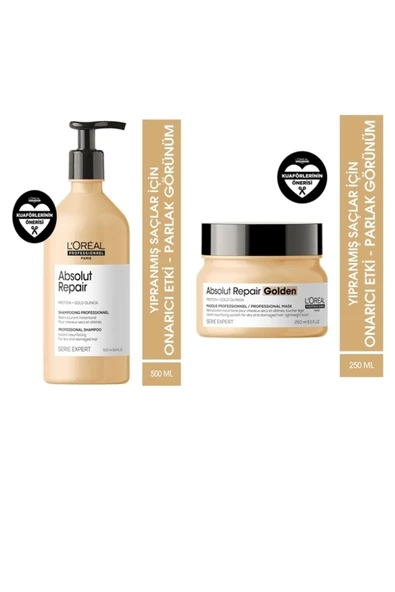 L'OREAL PROFESSİONNEL Loreal Serie Expert Absolut Repair Onarıcı Şampuan 500 Ml + Serie Expert Absolut Repair Altın Maske