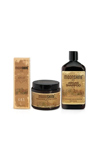 MOONSHINE Argan Nem Destek Seti - Argan Şampuan Argan Mask&conditioner 500ml Argan Oil 100ml