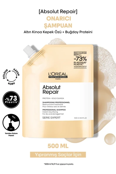 L'OREAL PROFESSİONNEL Absolut Repair Yıpranmış Saçlar için Onarıcı Refill Şampuan 500ml ürün görseli
