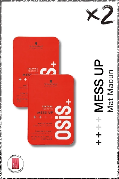 OSİS Mess Up Mat Şekillendirici Macun 100ml x 2 Adet | Orta Tutuş Mat Görünüm Kolay Şekil Esnek Wax