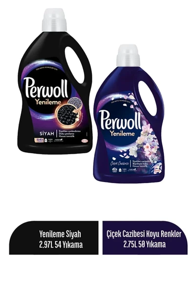 Sıvı Çamaşır Deterjanı Siyah 2.97L + Koyu Renkliler İçin 2.75L Güçlü Temizlik