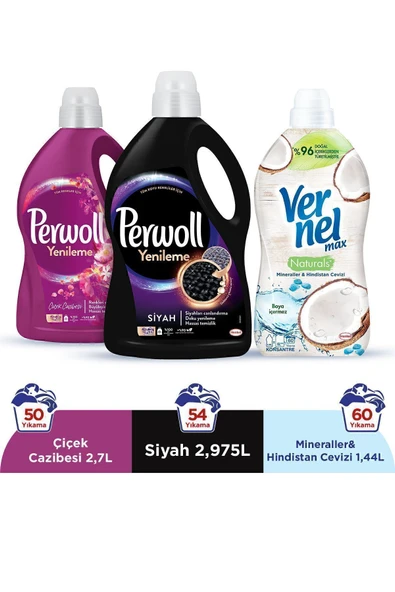Hassas Sıvı Çamaşır Deterjanı  2,97L Siyah+ 2,7L Çiçek Cazibesi +Vernel 1440ml H. cevizi
