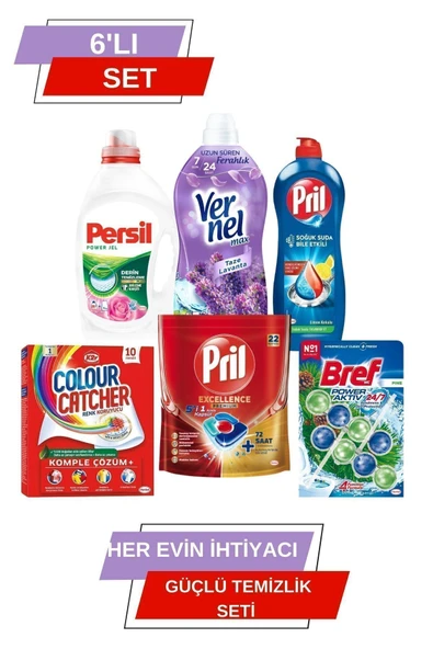 Orta Boy Güçlü Temizlik Seti: Deterjan, Yumuşatıcı, Persil, Pril, K2r ve Bref