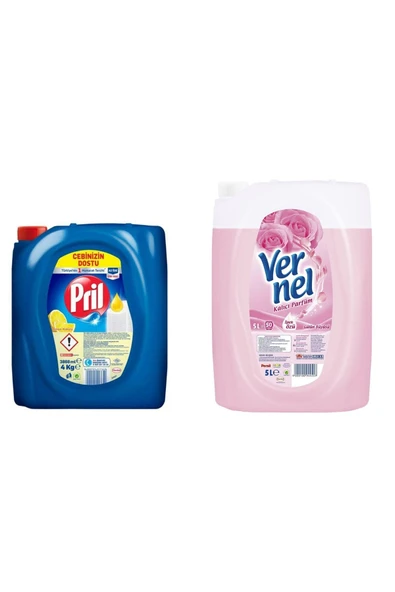Pril Sıvı Bulaşık Deterjanı Limon 4 Kg + Vernel Çamaşır Yumuşatıcısı Gülün Büyüsü 50 Yıkama 5 Lt ürün görseli 1