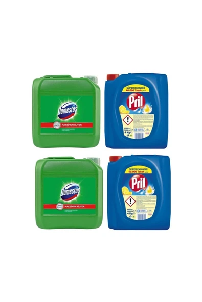 Pril Sıvı Bulaşık Deterjanı 2 'li Güç Limon 4kg  ve Domestos Çamaşır Suyu Dağ Esintisi 2'li 3.5 kg ürün görseli 1