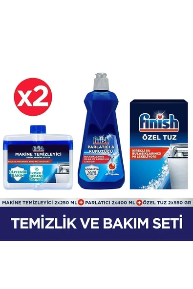 Finish Temizlik ve Bakım Seti ( Parlatıcı 400 ml + Makine Temizleyici Sıvı 250 ml + Tuz 550 g) x 2 ürün görseli 1