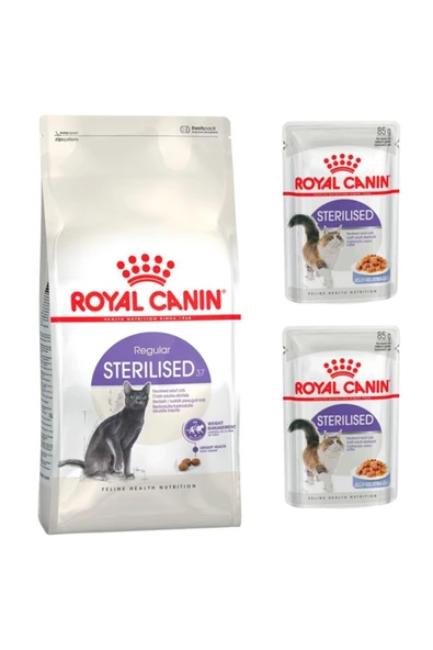 Royal Canin Yetişkin Sterilised 37 Kedi Maması 2 kg + Sterilised Yaş Mama 2 Adet (original)