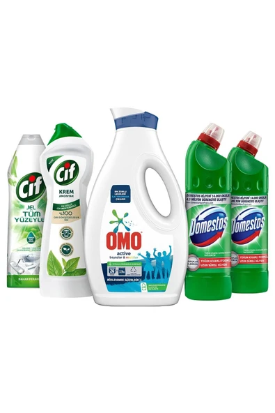 Evde Temizlik Paketi Krem Amonyak750 Ml+domestos 750ml+d2+ Jel 750 Ml+omo Sıvı Active 1690ml - 2