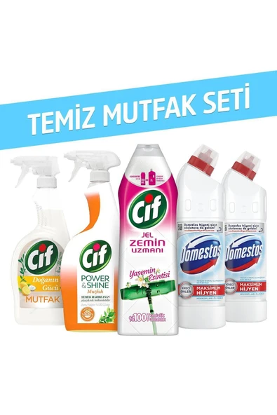 Temiz Mutfak Seti Cif Sprey x2 + Cif Jel Zemin Uzmanı + Domestos Karbeyaz ürün görseli 1