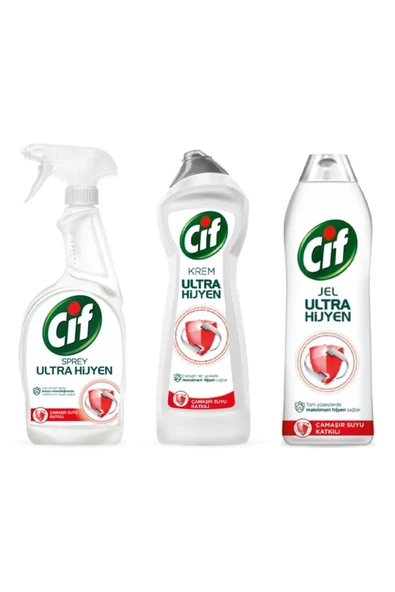 Tüm Yüzeyler Ultra Hijyen Jel 750ml + Krem Ultra Hijyen 675ml + Sprey Ultra Hijyen 750ml
