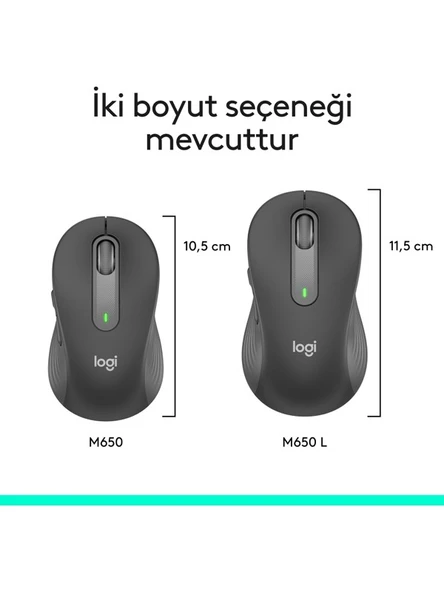 Logitech Signature M650 Büyük Boy Sağ El Için Sessiz Kablosuz Mouse - Siyah - 5