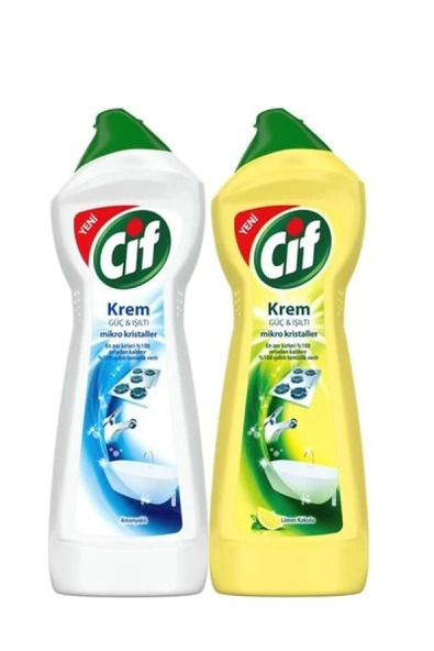 Süper Güç Çamaşır Suyu Katkılı Krem 750 ml + Cif Amonyaklı Mikropartiküllü Krem 750 ml