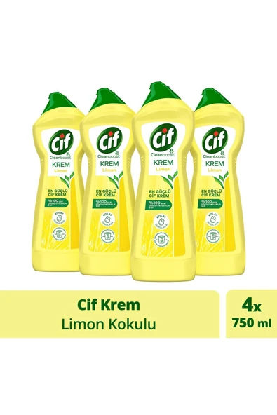Krem Yüzey Temizleyici Limon Kokulu Klor Boya Fosfat Paraben Içermez 750 Ml 4 Adet
