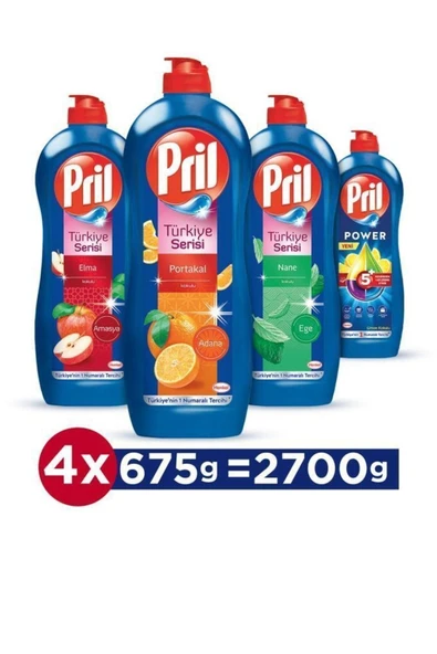Pril Elde Yıkama Sıvı Bulaşık Deterjanı 4 x 675g Türkiye Serisi (Portakal + Elma + Nane + Limon) ürün görseli 1