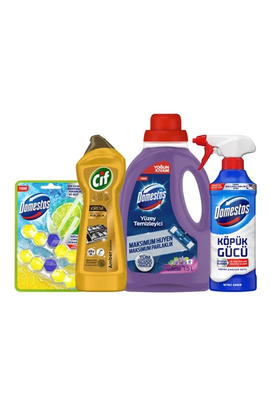 Cif Gold 750ml Domestos Köpük Domestos Yüzey Temizleyici Bahar WC Blok Limon Dip Köşe Temizlik Seti - 2