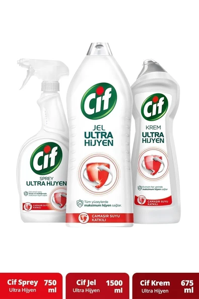 Sprey Ultra Hijyen 750 ml + Jel Ultra Hijyen 1500 ml + Krem Ultra Hijyen 675 ml