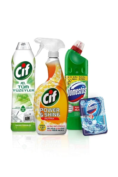 750 ML + Cif Sprey Power & Shine Mutfak 750 ml + Cif Jel 750 ml + Domestos WC Blok 5'li Güç